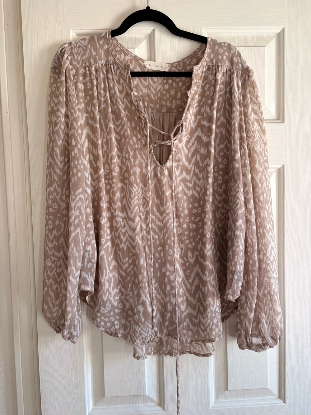 By Together Taupe-Beige Animal-Print Blouse